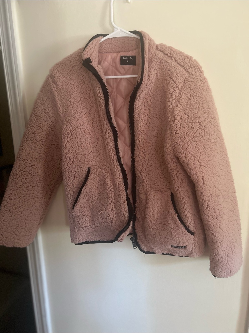 Dusty Pink Teddy Sherpa Zip Jacket